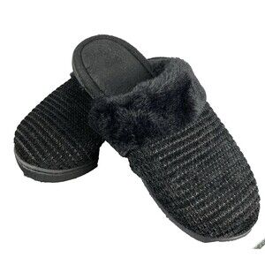 Isotoner Faux Fur Cozy Comfort Slip-On Scuff Slippers Shoes Women 7.5 - 8 Black